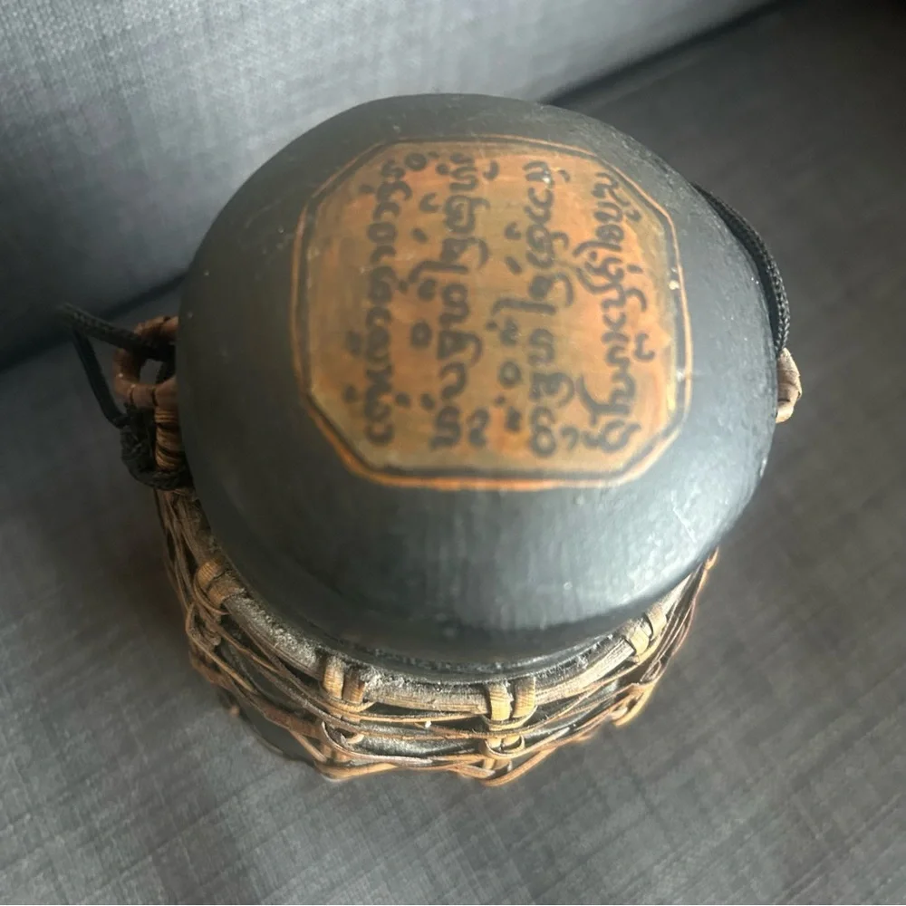 Vintage Thai Artisan Handmade Lacquered Bamboo Tea Rice Jar Storage Box #1220258